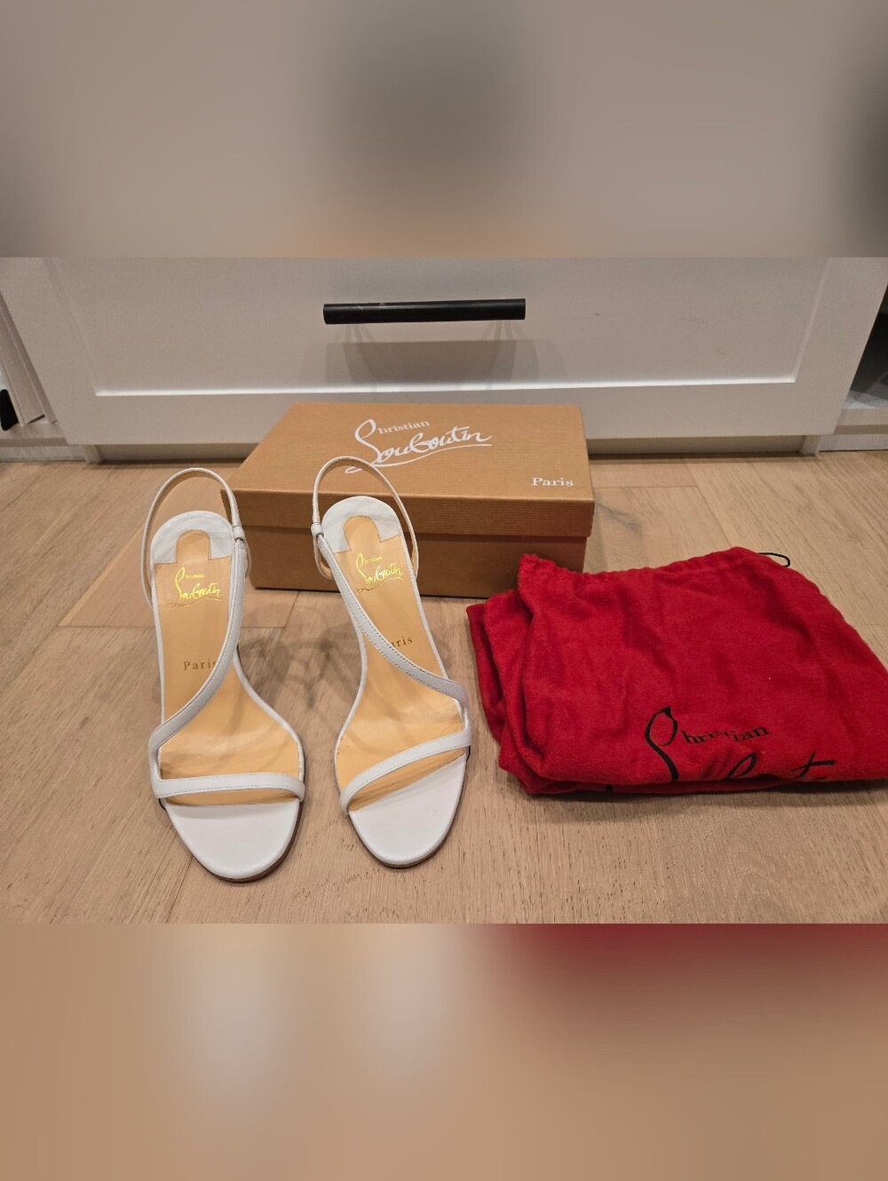 Christian Louboutin White Leather Rosalie Slingback Heels Sz 39